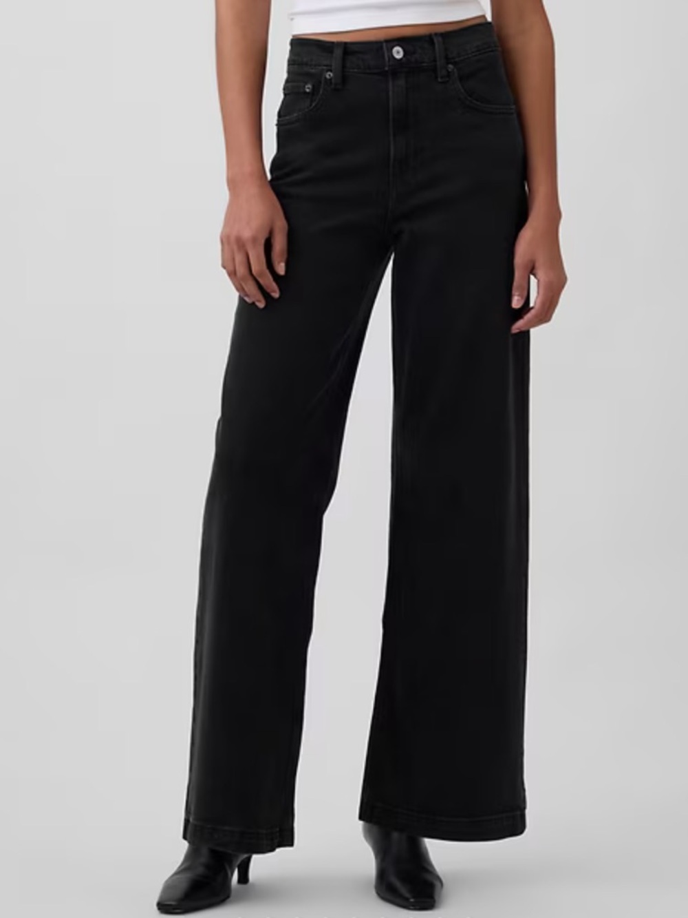 GAP Women’s High Rise Stride Wide-Leg Jeans 33 R washed black